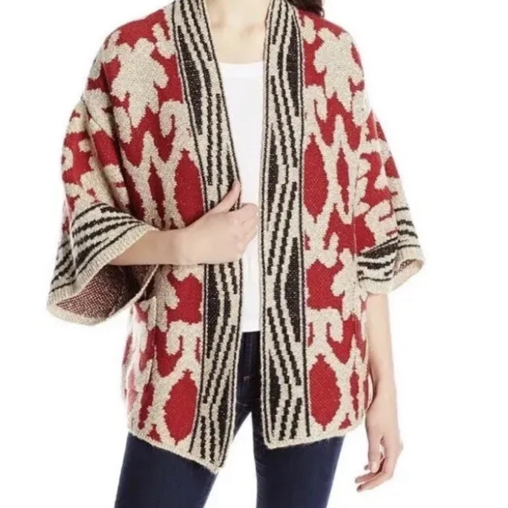 Lucky Brand Open Cardigan Women’s Small Sequoia Intarsia Shawl Sweater Kimono